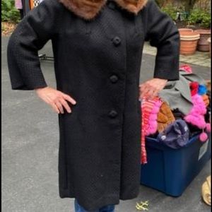 Vintage boucle wool mink collar coat